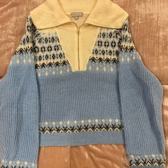 J. Crew Women's Fair Isle Blue and Cream soft knit Sweater - Picture 4 of 6